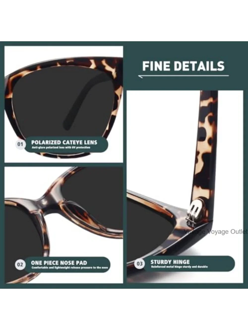 Vintage Oversized Cat Eye Sunglasses for Women Polarized UV400 TAC Lens Retro